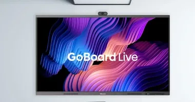 Hisense GoBoard on a meeting-room wall, with its camera mounted on top