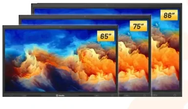 Mesilix Smart Interactive Display in its 65-, 75- and 86-inch sizes, one in front of another